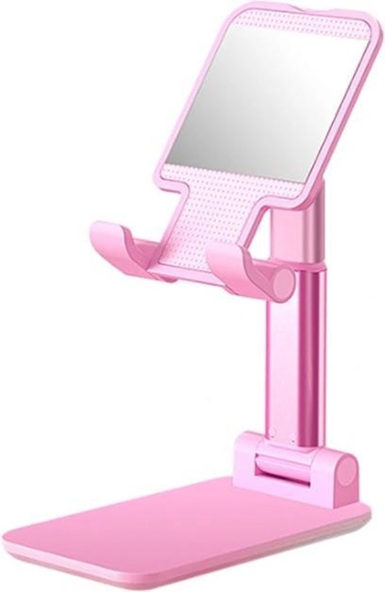 Telefoon en Tablet Houder - Ergonomisch design - Smartphone standaard voor Bureau of Tafel - Opvouwbaar en Verstelbaar - Roze