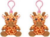 Set van 4x stuks pluche mini knuffel giraf sleutelhanger 9 cm - Dieren knuffel cadeaus artikelen voor kinderen