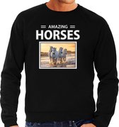 Dieren foto sweater wit paard - zwart - heren - amazing horses - cadeau trui witte paarden liefhebber L