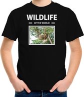 Dieren foto t-shirt Luiaard - zwart - kinderen - wildlife of the world - cadeau shirt Luiaarden liefhebber S (122-128)