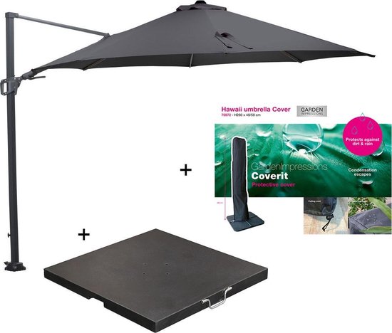 Garden Impressions Hawaii zweefparasol Ø350 cm donker grijs/zwart met 90  kg | bol.com