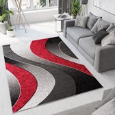 Tapiso Luxury Vloerkleed Grijs Rood Modern Woonkamer Tapijt Maat- 300x400