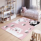 Tapiso Pinky Vloerkleed Speelkleed Woonkamer Slaapkamer Kinderkamer Babykamer Roze Panda Konijn Interieur Duurzaam Hoogwaardig Kindertapijt Maat - 180 x 250 cm