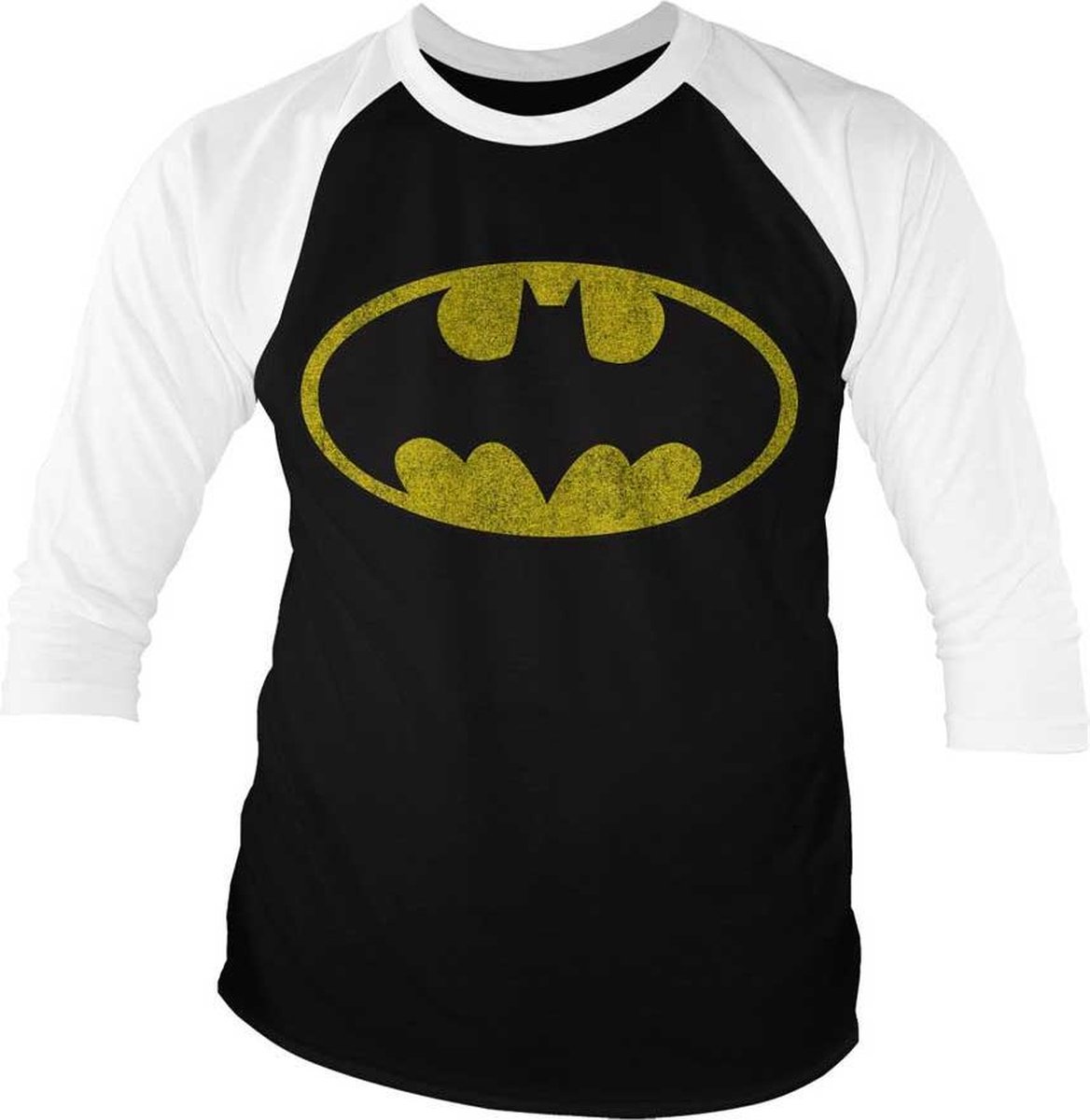 Dc Comics Batman Raglan top -L- Distressed Logo Zwart/Wit