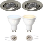 PHILIPS HUE - LED Spot Set GU10 - White Ambiance - Bluetooth - Proma Aerony Pro - Inbouw Rond - Mat Nikkel - Kantelbaar - Ø82mm