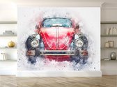 Professioneel Fotobehang Oldtimer rode kever - rood - Sticky Decoration - fotobehang - decoratie - woonaccesoires - inclusief gratis hobbymesje - 520 cm breed x 350 cm hoog - in 7 verschillen