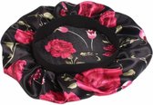 Zwart roze bloemen Satijnen Slaapmuts / Hair Bonnet / Haar bonnet van Satijn / Satin bonnet / Afro nachtmuts