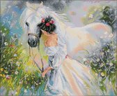 DQ10.002 Diamond Dotz® - Hobby Pakket - Diamond painting volwassenen - Paard en meisje in veld 41 x 50cm - Vierkante steentjes - Diamond painting pakket volledig