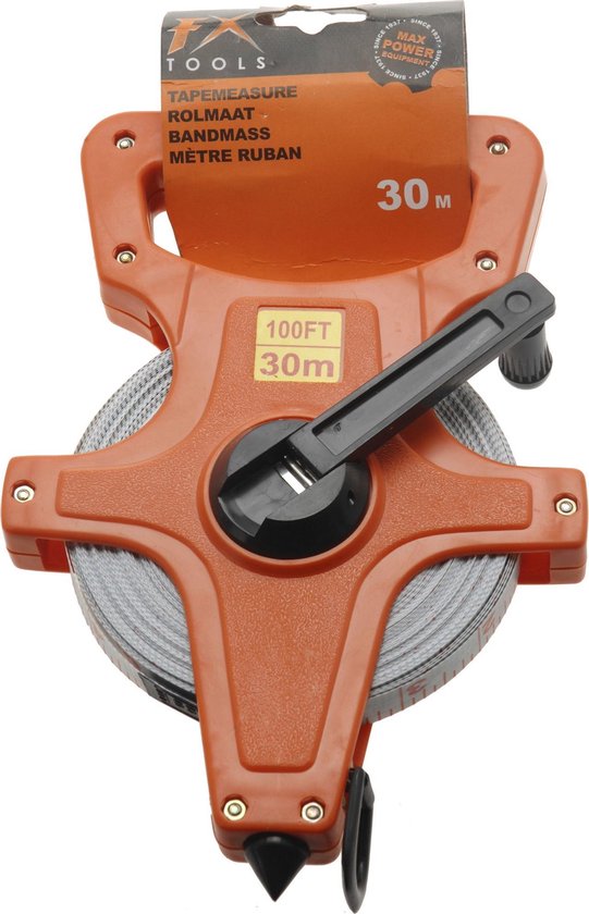 FX Tools Landmeter - oranje - meetlint met rolhendel - 30 meter | bol.com