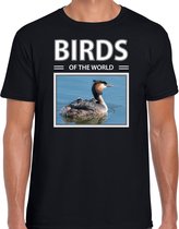 Dieren foto t-shirt Fuut - zwart - heren - birds of the world - cadeau shirt Futen  liefhebber L