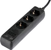 Verlengsnoer met USB - Nirano Serino - 3680W - 3 Stopcontacten - 1.5 Meter - Zwart | Nederland
