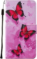 Apple iPhone 12 Pro Max Hoesje - Mobigear - Design Serie - Kunstlederen Bookcase - Pink Butterfly - Hoesje Geschikt Voor Apple iPhone 12 Pro Max