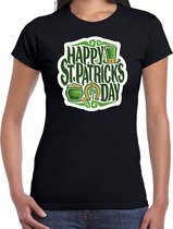 St. Patricks day t-shirt zwart voor dames - Happy St. Patricks day - Ierse feest kleding / outfit / kostuum M