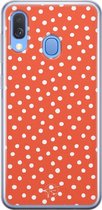 Samsung Galaxy A40 siliconen hoesje - Oranje stippen - Soft Case Telefoonhoesje - Oranje - Gestipt