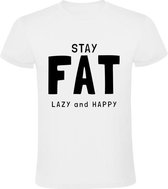 Stay fat, lazy & happy Heren t-shirt | geluk | lui | eten | grappig | cadeau | Wit
