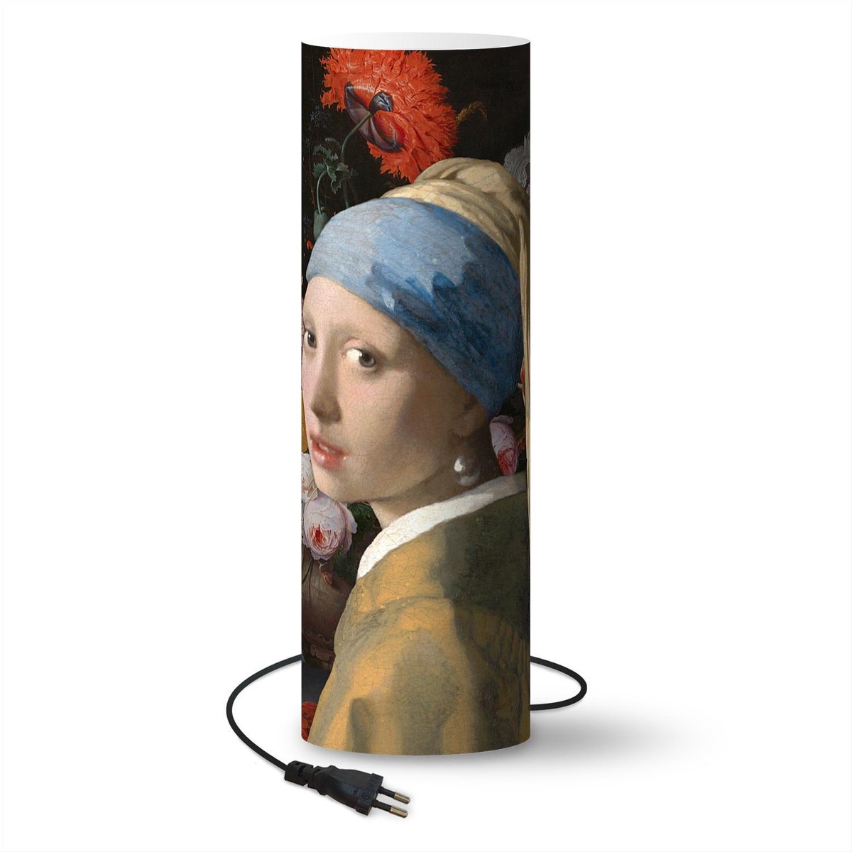 Lamp - Nachtlampje - Tafellamp slaapkamer - Meisje met de parel - Vermeer - Bloemen - 50 cm hoog - Ø15.9 cm - Inclusief LED lamp