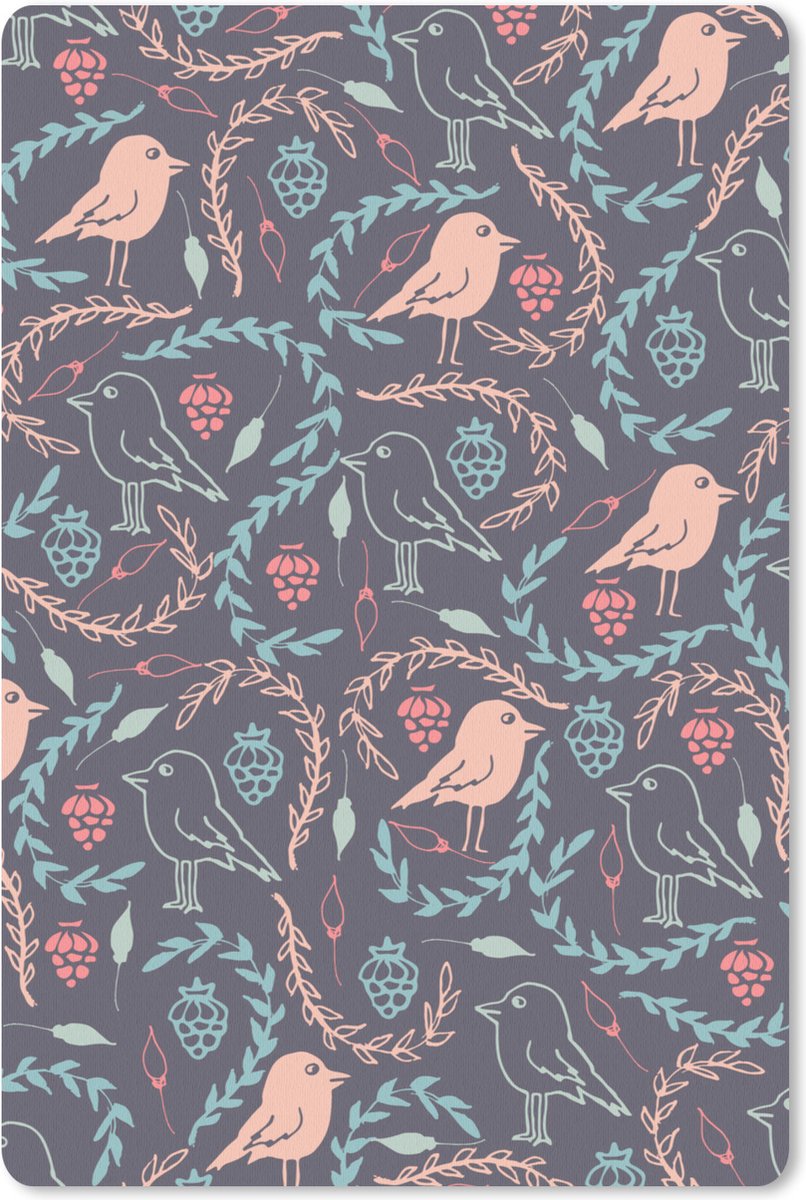 Muismat Bloemen Patroon - Patroon vogel en fruit muismat rubber - 18x27 cm - Muismat met foto