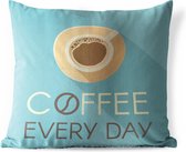 Buitenkussens - Tuin - Koffie quote Coffee every day tegen een blauwe achtergrond - 40x40 cm