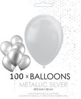 100 metallic zilverkleurige ballonnen 12 inch - 30 cm