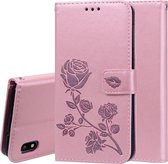 Rose reliëf horizontaal Flip PU lederen tas voor Galaxy A10, met houder & kaartsleuven & portemonnee (Rose Gold)