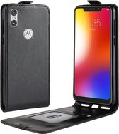 R64 textuur enkele vouw verticale flip lederen tas voor Motorola One (P30 Play), met kaartsleuven en portemonnee (zwart)