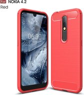 Geborsteld textuur koolstofvezel TPU case voor Nokia 4.2 (rood)