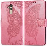 Butterfly Love Flowers Embossing Horizontale Flip Leather Case voor Huawei Mate 20 Lite, met houder & kaartsleuven & portemonnee (roze)