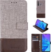 Voor OPPO Realme 5 MUMXA MX102 horizontale flip canvas stiksels lederen tas met houder en kaartsleuven en portemonnee (bruin)