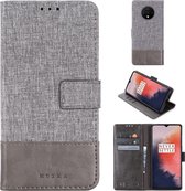 Voor OnePlus 7T MUMXA MX102 horizontale flip canvas stiksels lederen tas met houder & kaartsleuven & portemonnee (grijs)