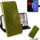 Voor Huawei Y6 2019 effen kleur kleurrijke magnetische gesp horizontale flip pu lederen case met houder & kaartsleuven & portemonnee & lanyard (geel)