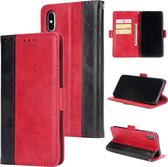 Voor iPhone XS / X Retro textuur Contrastkleur Splicing Horizontaal Flip TPU + PU lederen tas met kaartsleuven & houder & portemonnee (rood)