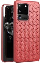 Voor Galaxy S20 Ultra Antislip Klassiek Geweven Patroon Ademende TPU Case (Rood)