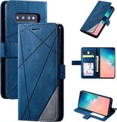 Voor Samsung Galaxy S10 Skin Feel Splicing Horizontale Flip Leather Case met houder & kaartsleuven & portemonnee & fotolijst (blauw)
