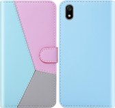 Voor Xiaomi Redmi 7A Tricolor stiksels Horizontale flip TPU + PU lederen tas met houder & kaartsleuven & portemonnee (blauw)