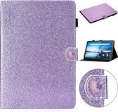 Voor lenovo tab m10 x605f x505 glitter poeder liefde gesp horizontale flip lederen case met houder & kaartsleuven (paars)