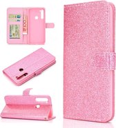 Voor Samsung Galaxy A21 Glitterpoeder Horizontaal Flip Leren Case met Kaartsleuven & Houder & Fotolijst & Portemonnee (Roze)