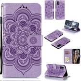 Mandala reliÃ«fpatroon Horizontale Flip PU lederen tas met houder & kaartsleuven & Walle & Lanyard (paars)