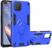 Voor OPPO A92s 2 in 1 Armor Knight Series PC + TPU beschermhoes met onzichtbare houder (donkerblauw)