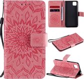 Voor Huawei Y5p / Honor 9S reliÃ«f zonnebloem patroon horizontale flip PU lederen tas met houder & kaartsleuven & portemonnee & lanyard (roze)