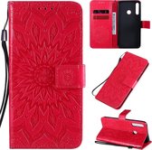 Voor Huawei P40 Lite E / Y7p / Honor 9C reliÃ«f zonnebloempatroon horizontale flip PU lederen tas met houder & kaartsleuven & portemonnee & lanyard (rood)