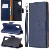 Litchi Texture Pure Color Horizontale Flip PU lederen tas met houder & kaartsleuven & portemonnee & lanyard voor Galaxy Note10 + (donkerblauw)