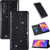 Voor Huawei P30 ultradunne glitter magnetische horizontale flip lederen tas met houder en kaartsleuven (zwart)