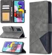 Voor Samsung Galaxy A51 Ruit Textuur Magnetische Gesp Horizontale Flip Leren Case met Houder & Kaartsleuven & Portemonnee & Fotolijst (Grijs)