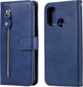 Voor Huawei P smart 2020 Fashion Kalf Textuur Rits Horizontale Flip Leren Case met Standaard & Kaartsleuven & Portemonnee Functie (Blauw)