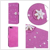 Voor iPhone XS Max Pressed Printing Sticking Drill Pattern Horizontal Flip PU Leather Case with Holder & Card Slots & Wallet & & Lanyard (Violet)
