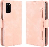 Voor Galaxy S20 / S20 5G portemonnee stijl huidgevoel kalf patroon lederen tas met aparte kaartsleuf (roze)