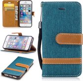 Kleurafstemming Denim Texture Leather Case voor iPhone 5 & Se, met houder & kaartsleuven & portemonnee & lanyard (groen)