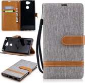 Kleuraanpassing Denim Texture lederen tas voor Sony Xperia XA2, met houder & kaartsleuven & portemonnee & lanyard (grijs)