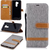 Kleurafstemming Denim Texture Leather Case voor LG G7, met houder & kaartsleuven & portemonnee & lanyard (grijs)