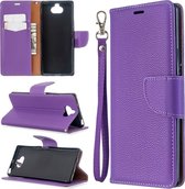 Voor Sony Xperia 20 litchi textuur pure kleur horizontale flip pu lederen tas met houder & kaartsleuven & portemonnee & lanyard (paars)